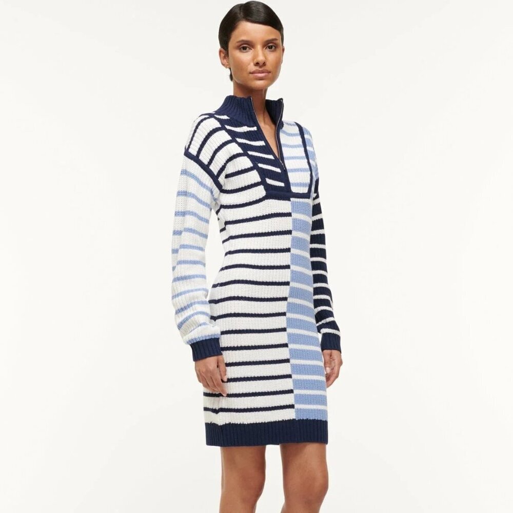 STAUD HAMPTON MINI DRESS ADRIATIC STRIPE. Sz: XS